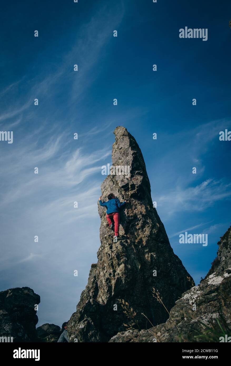 The Whangie, Scotland. Rock Climbing. Stock Photo