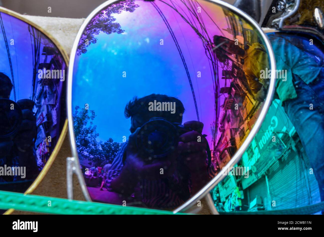 A Reflection of photographer on goggle. Stock Photo