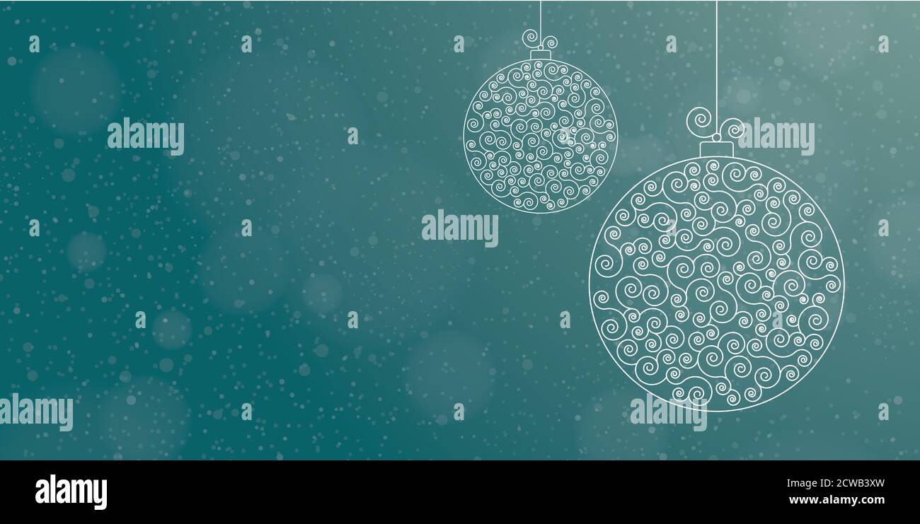 Vector Christmas greeting card template with two Christmas balls on a blue background, copy area Stock Vector