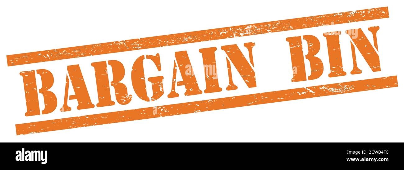 BARGAIN  BIN text on orange grungy rectangle vintage stamp. Stock Photo