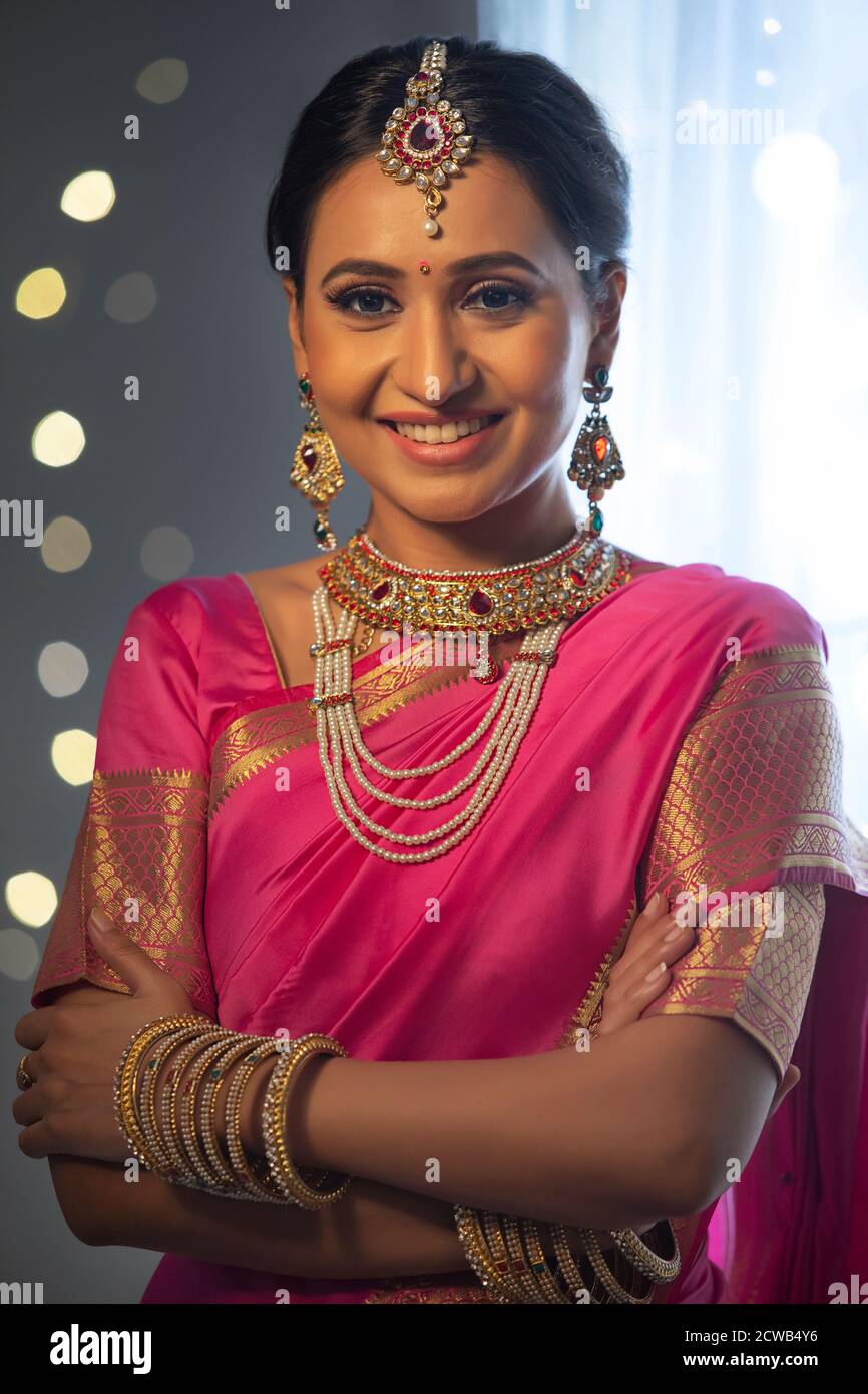 Indian woman in saree hands crossed hi-res stock photography and images ...