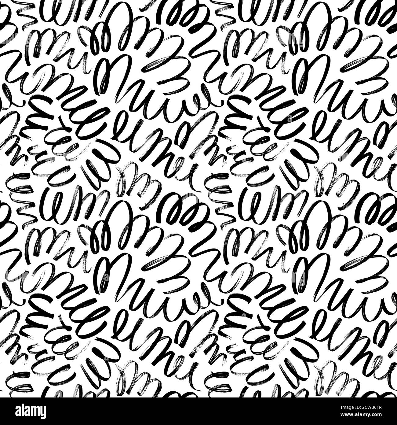 Curly waves hand drawn seamless pattern. Stock Vector