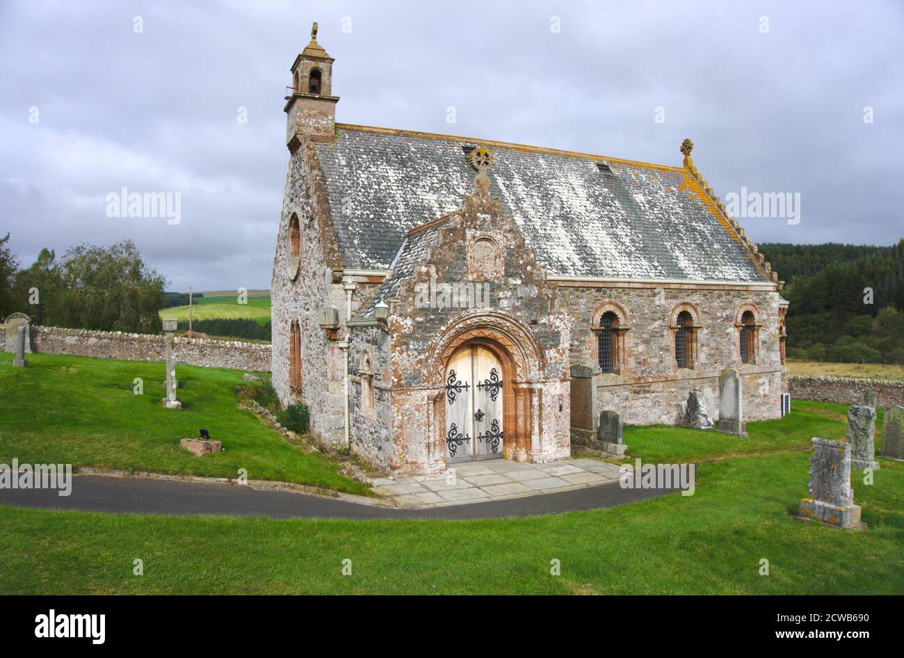 Category A listed Cranshaws Kirk and graveyard, Lammermuir Hills, Berwickshire, Scottish Borders, UK. Stock Photo