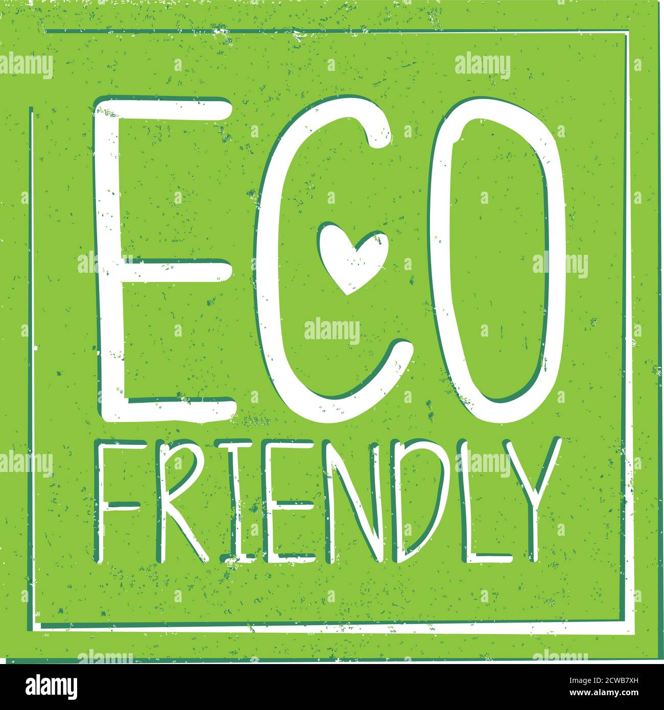 square green grungy eco friendly sticker or label with heart shape vector illustration Stock Vector