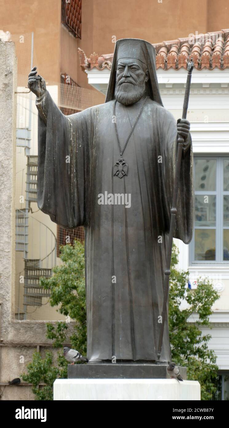 Statue of Damaskinos of Athens (1891-1949) the Archbishop of Athens and all of Greece. Stock Photo