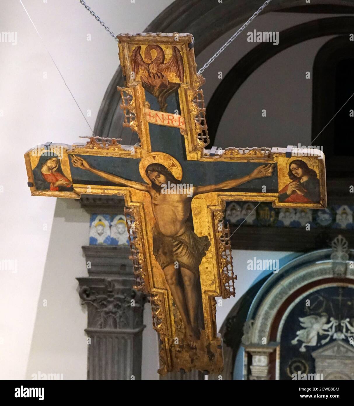Painted crucifix by Antonio da Saliba (1467-1535) an Italian painter of the Renaissance period Stock Photo