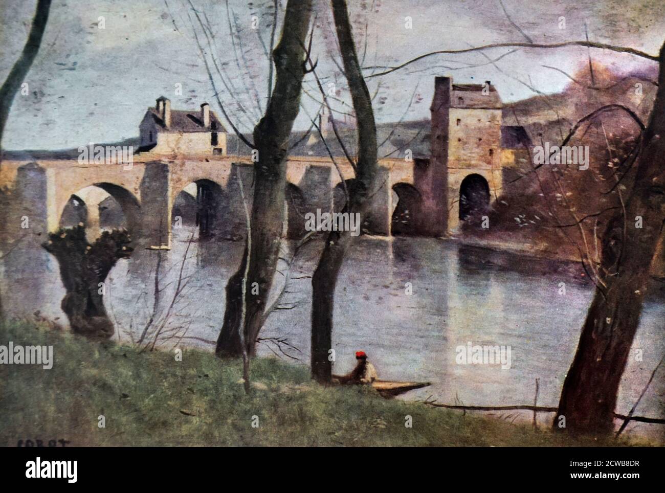 Painting titled 'The Bridge at Mantes' by Jean-Baptiste-Camille Corot. Jean-Baptiste-Camille Corot (1796-1875) French landscape and portrait painter Stock Photo