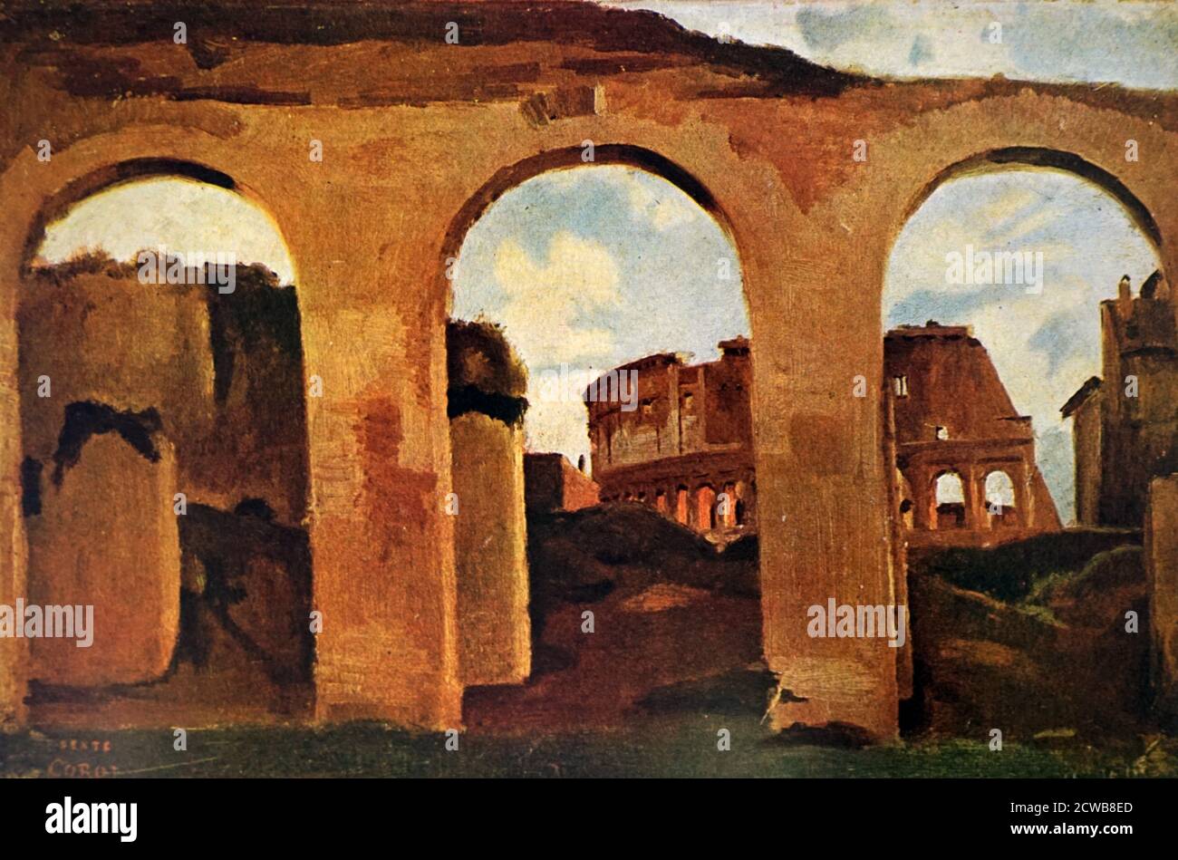 Painting depicting the Colosseum seen through the Arcades by Camille Corot. Jean-Baptiste-Camille Corot (1796- 1875) a French landscape and portrait painter. Stock Photo
