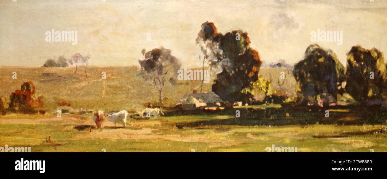 Painting titled 'The Little Farm' by William Beckwith McInnes. W. B. McInnes (1889-1939) an Australian portrait painter and winner of the Archibald Prize seven times Stock Photo