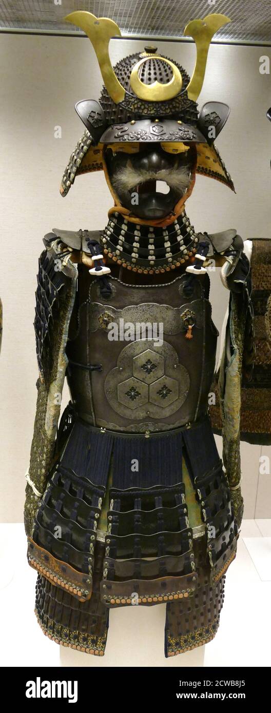 Samurai armour and helmet. Samurai were the hereditary military nobility and officer caste of medieval and early-modern Japan from the 12th century to their abolition in the 1870s. Stock Photo