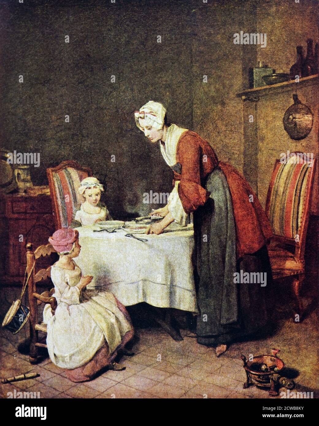 Painting titled 'Prayer before Meal' by Jean-Baptiste-Simeon Chardin. Jean-Baptiste-Simeon Chardin (1699-1779) a French painter Stock Photo