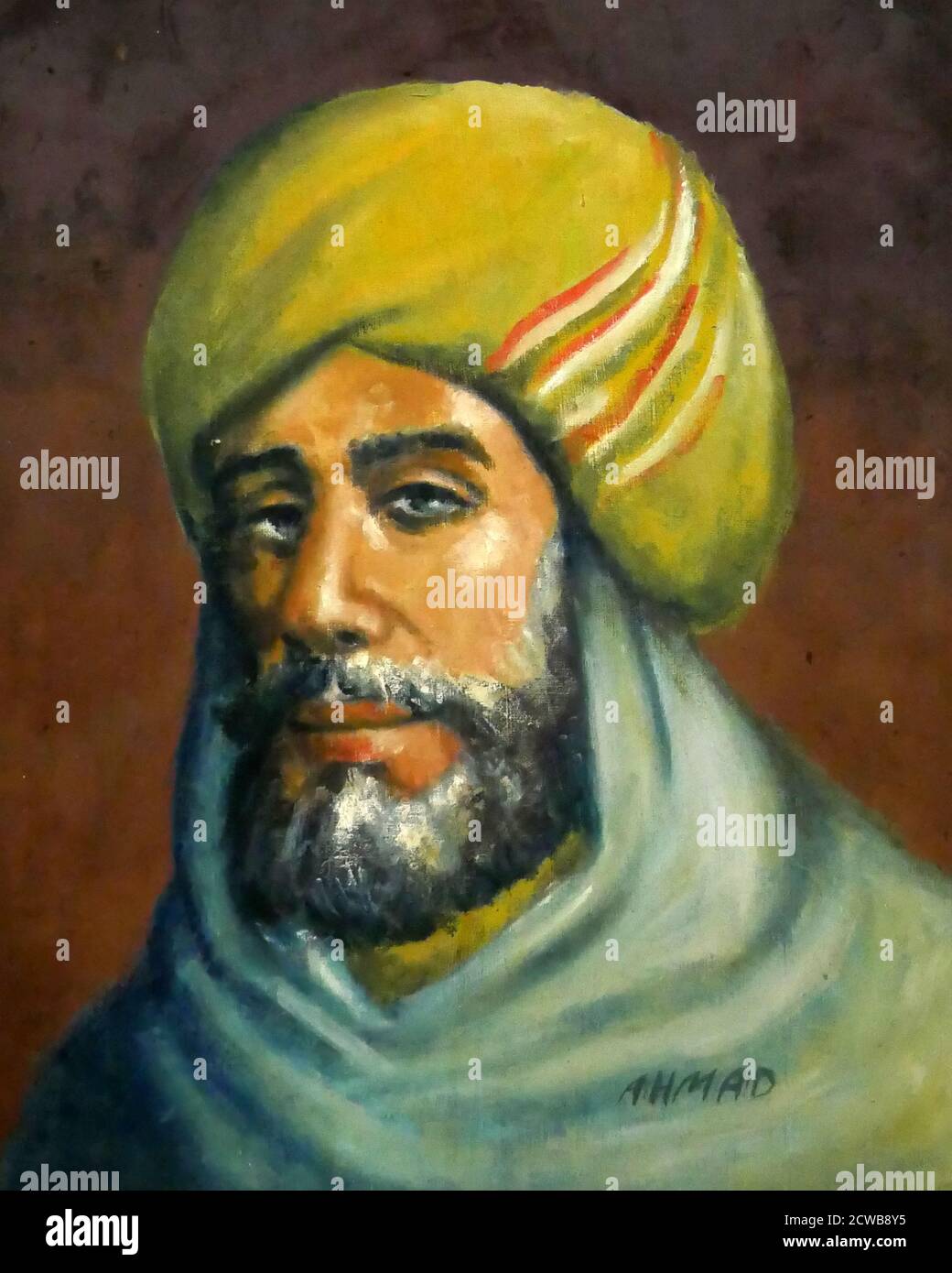 Portrait of Muhammad ibn Zakariya al-Razi. Abu Bark Muhammad ibn Zakariya al-Razi (854-925 AD) a Persian polymath, physician, alchemist, and philosopher Stock Photo