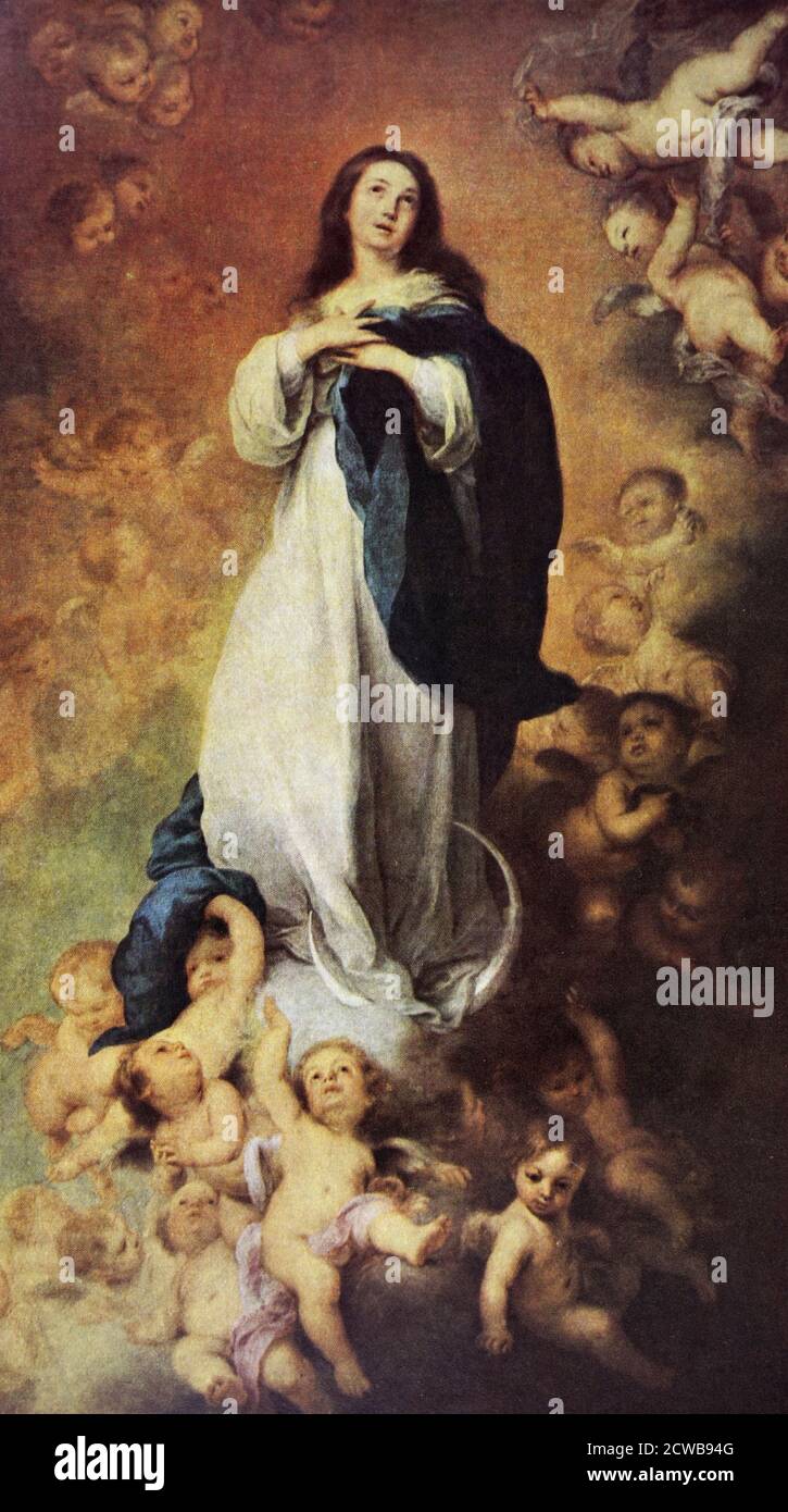 Painting titled 'Immaculate Conception of the Escorial' by Bartolome Esteban Murillo. Bartolome Esteban Murillo (1617-1682) a Spanish Baroque painter. Stock Photo