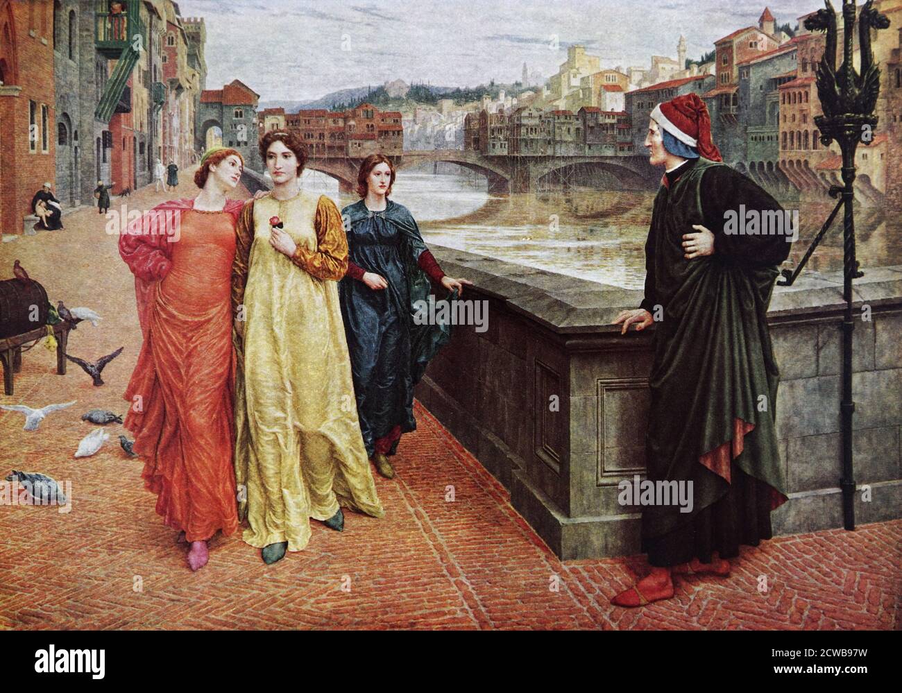 Painting titled 'Dante and Beatrice' by Henry Holiday. Henry Holiday (1839-1927) a British historical genre and landscape painter, stained-glass designer, illustrator and sculptor. Stock Photo
