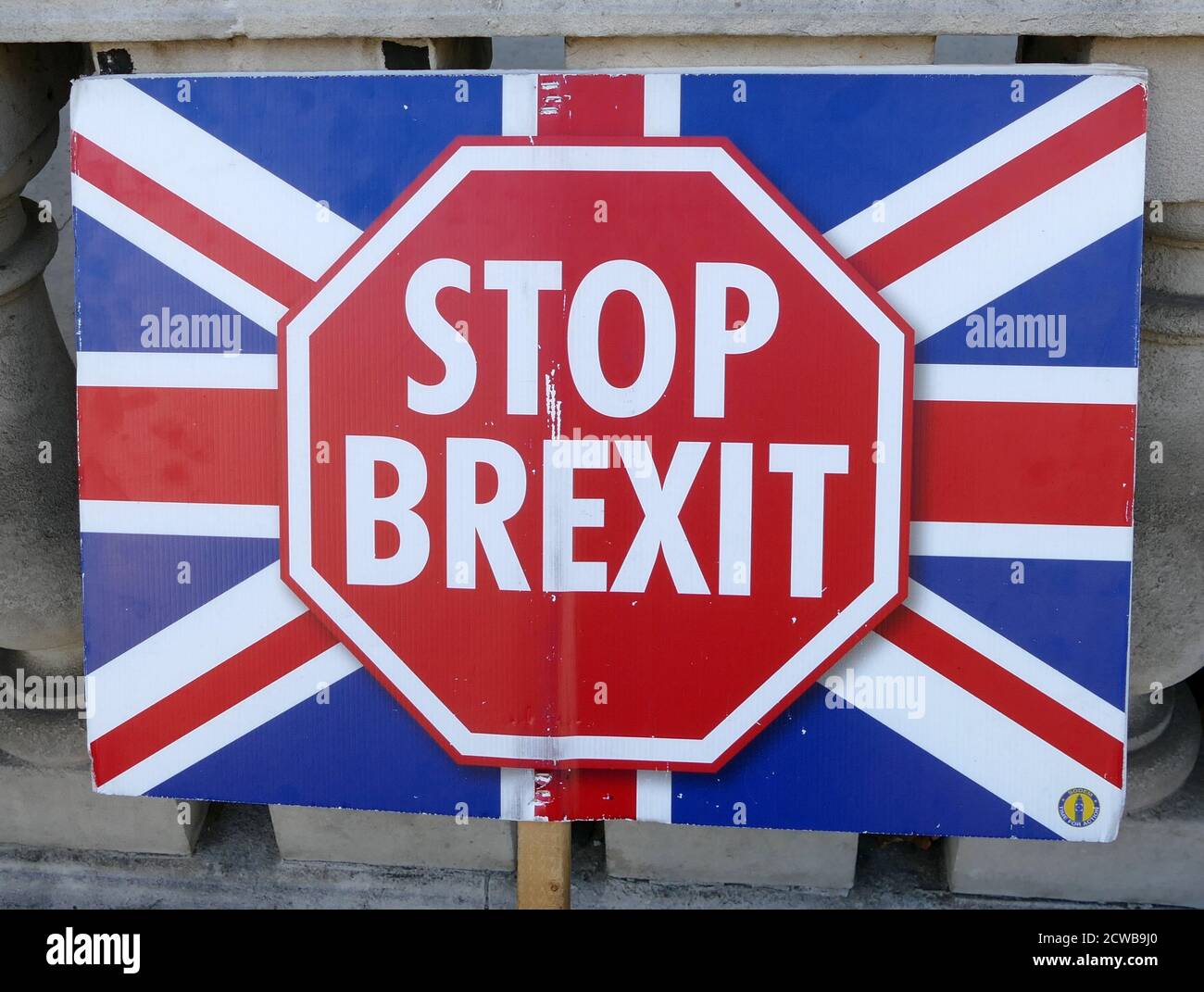 Remain' signs outside the Cabinet Office in Whitehall protesting the Hard Brexit option when Britain leaves the EU after Brexit. 19th September 2019 Stock Photo