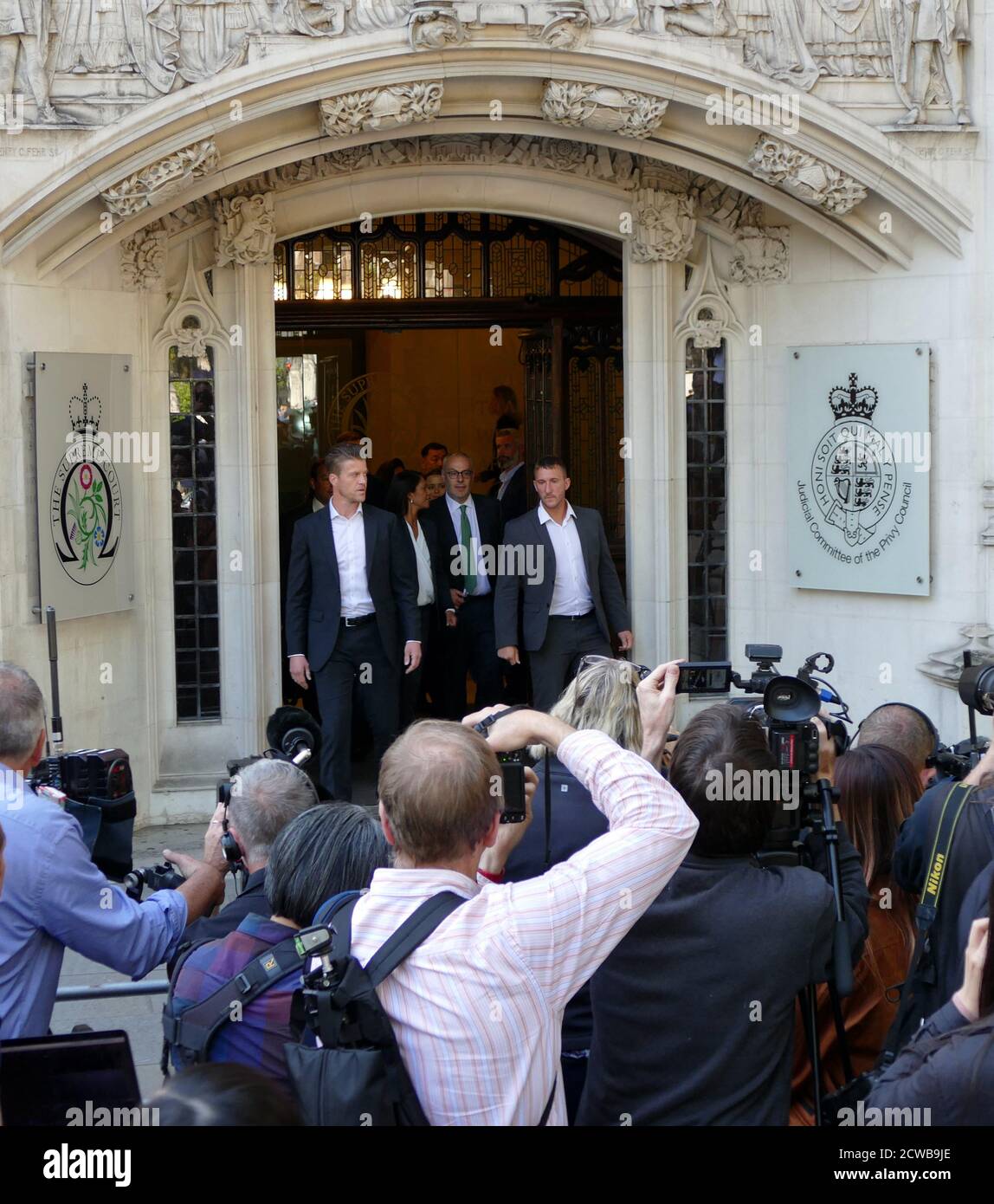 Gina Miller leaves the Supreme Court in London after day three of her challenge to the Prorogation of Parliament. 19th Sept 2019.the prorogation of the Parliament, was ordered by Queen Elizabeth II upon the advice of the Conservative Prime Minister, Boris Johnson, on 28 August 2019. opposition politicians saw this as an unconstitutional attempt to reduce parliamentary scrutiny of the Government's Brexit plan. Gina Nadira Miller is a Guyanese-British business owner and activist who initiated the 2016 R v Secretary of State for Exiting the European Union court case against the British government Stock Photo