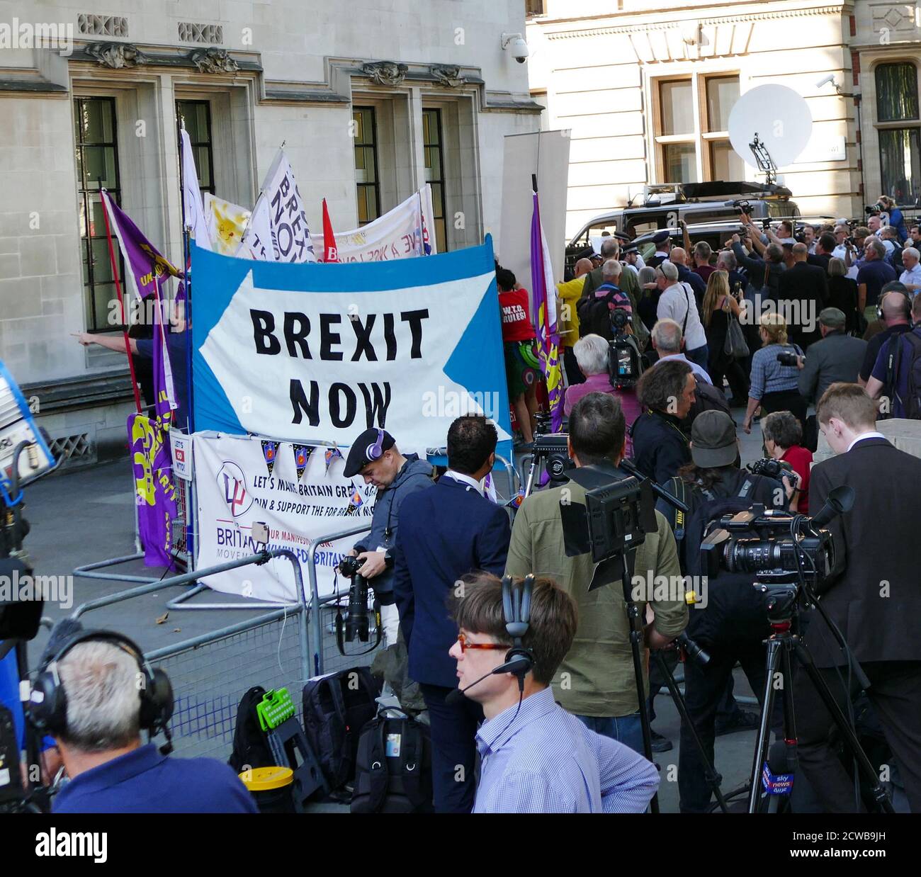 Gina Miller, and her lawyers jeered by Brexit supporters, as they leave the Supreme Court in London after day three of her challenge to the Prorogation of Parliament. 19th Sept 2019.the prorogation of the Parliament, was ordered by Queen Elizabeth II upon the advice of the Conservative Prime Minister, Boris Johnson, on 28 August 2019. opposition politicians saw this as an unconstitutional attempt to reduce parliamentary scrutiny of the Government's Brexit plan. Gina Nadira Miller is a Guyanese-British business owner and activist who initiated the 2016 R v Secretary of State for Exiting the Eur Stock Photo