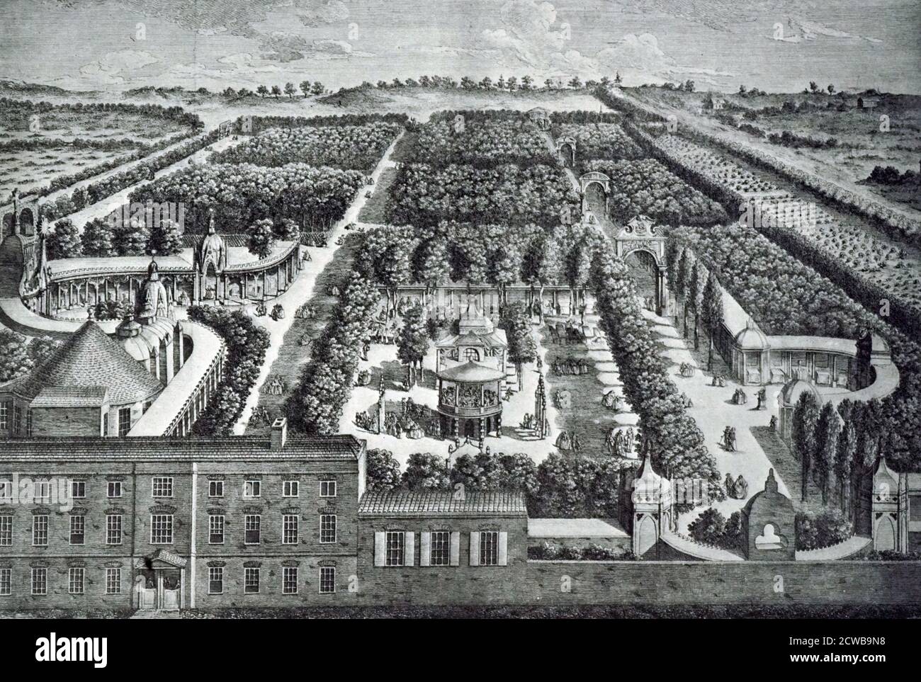 Engraving depicting a view of Vauxhall Gardens. Stock Photo