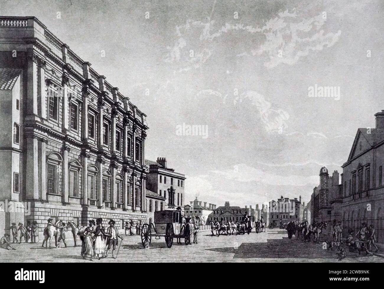 Engraving depicting a view of Whitehall, looking towards Parliament Street, with the Banqueting House on the left Stock Photo