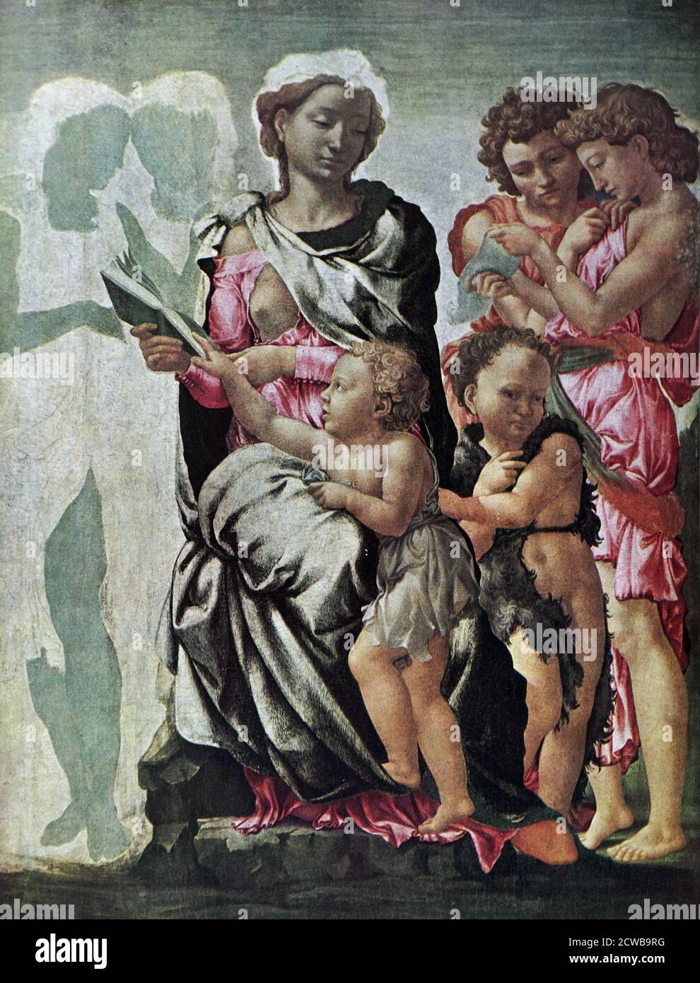 Painting titled 'Manchester Madonna' by Michelangelo. Michelangelo di Lodovico Buonarroti Simoni