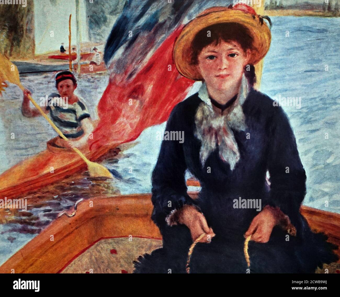 Painting titled 'Young Woman in a Boat (Lise Trehot)' by Pierre-Auguste Renoir (1841-1919) a French artist. Stock Photo