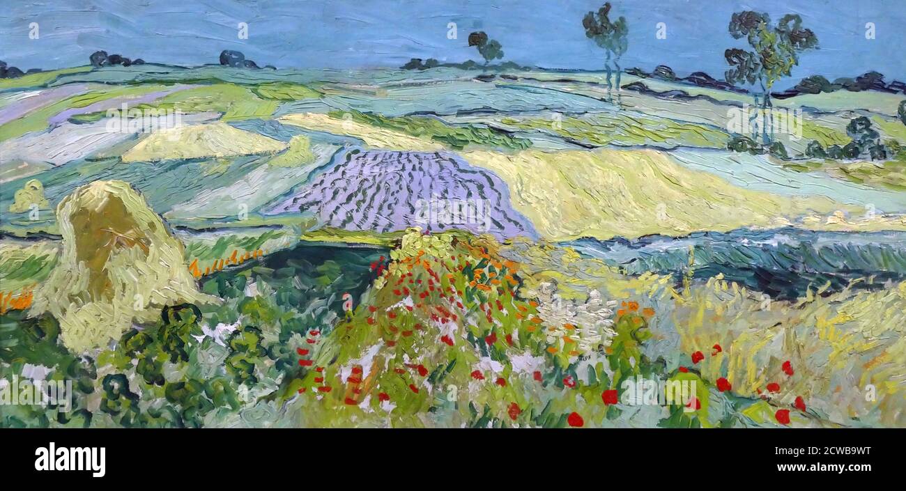 Painting titled 'The Plain of Auvers' by Vincent van Gogh. Vincent Willem van Gogh (1853-1890) a Dutch post-impressionist painter Stock Photo
