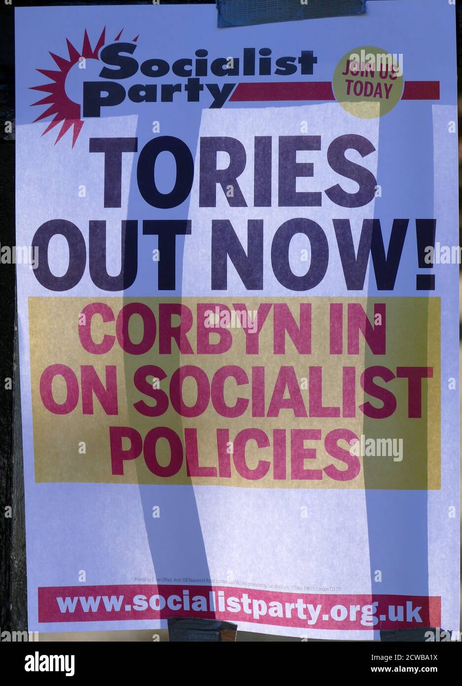 Socialist Workers Party literature, London, during the 20th September 2019 climate strike. Also known as the Global Week for Future, a series of international strikes and protests to demand action be taken to address climate change. The 20 September protests were likely the largest climate strikes in world history. Organisers reported that over 4 million people participated in strikes worldwide, including 300000 people joined UK protests Stock Photo