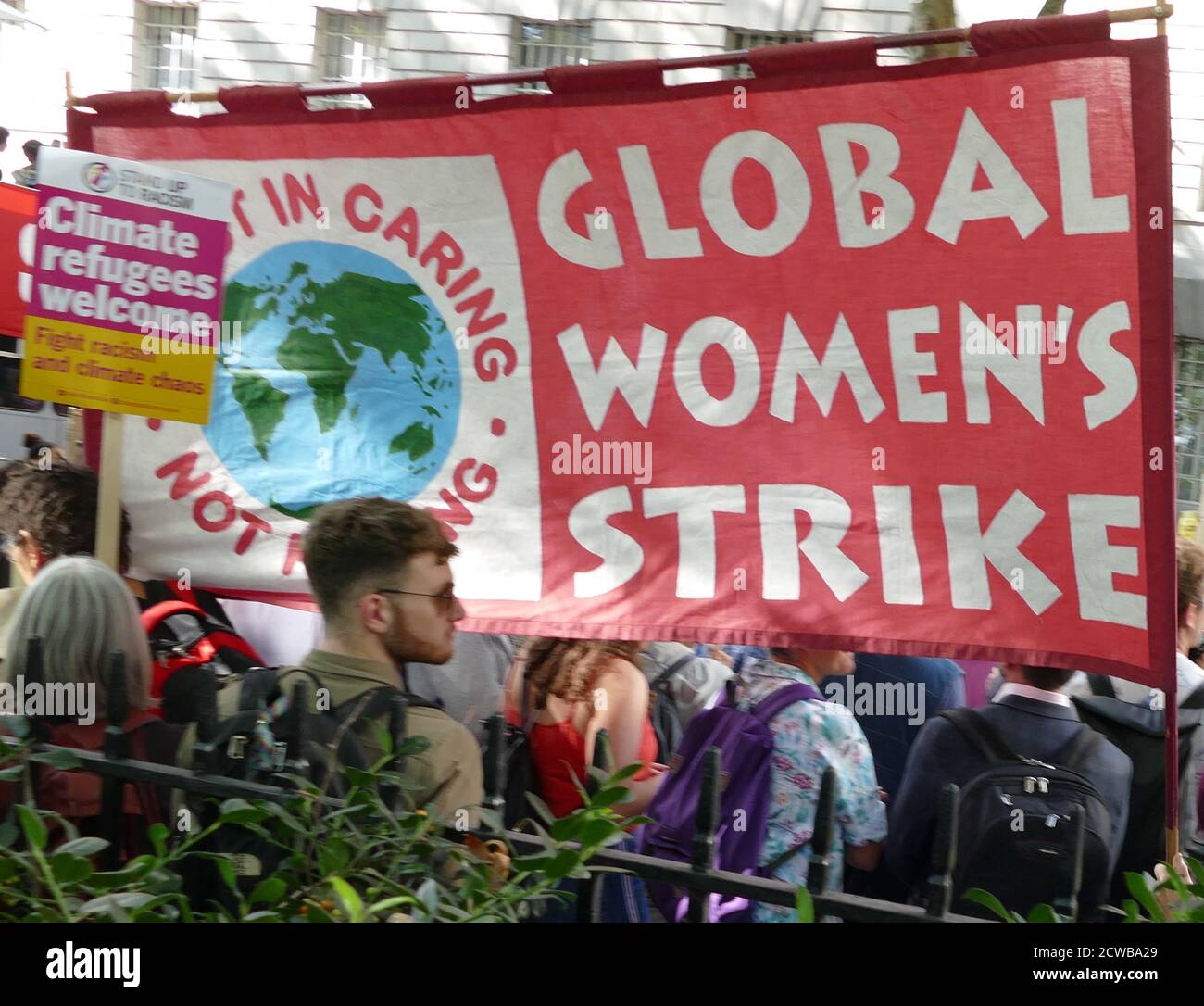 Banner at a rally at Victoria Park, near Parliament, London, during the 20th September 2019 climate strike. Also known as the Global Week for Future, a series of international strikes and protests to demand action be taken to address climate change. The 20 September protests were likely the largest climate strikes in world history. Organisers reported that over 4 million people participated in strikes worldwide, including 300000 people joined UK protests. Greta Thunberg, (born 3 January 2003), Swedish environmental activist, credited with raising global awareness of the risks posed by climate Stock Photo