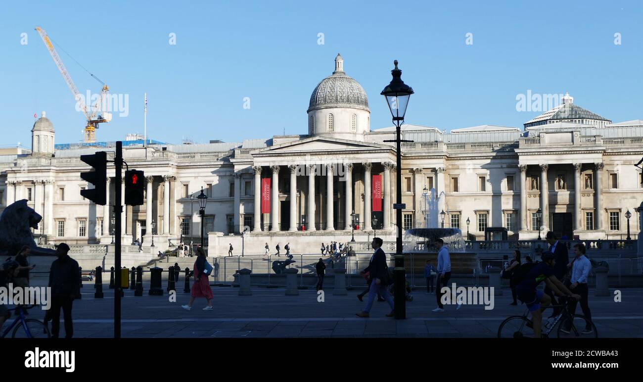 The National Gallery is an art museum in Trafalgar Square in the City of Westminster, in Central London. Founded in 1824, it houses a collection of over 2,300 paintings dating from the mid-13th century to 1900 Stock Photo