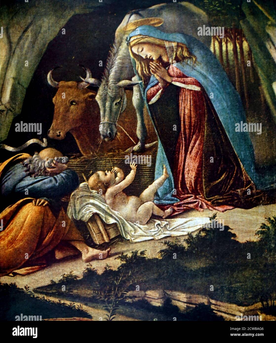 (detail) The Mystical Nativity is a painting dated c. 1500-1501 by the Italian Renaissance master Sandro Botticelli, in the National Gallery in London Stock Photo