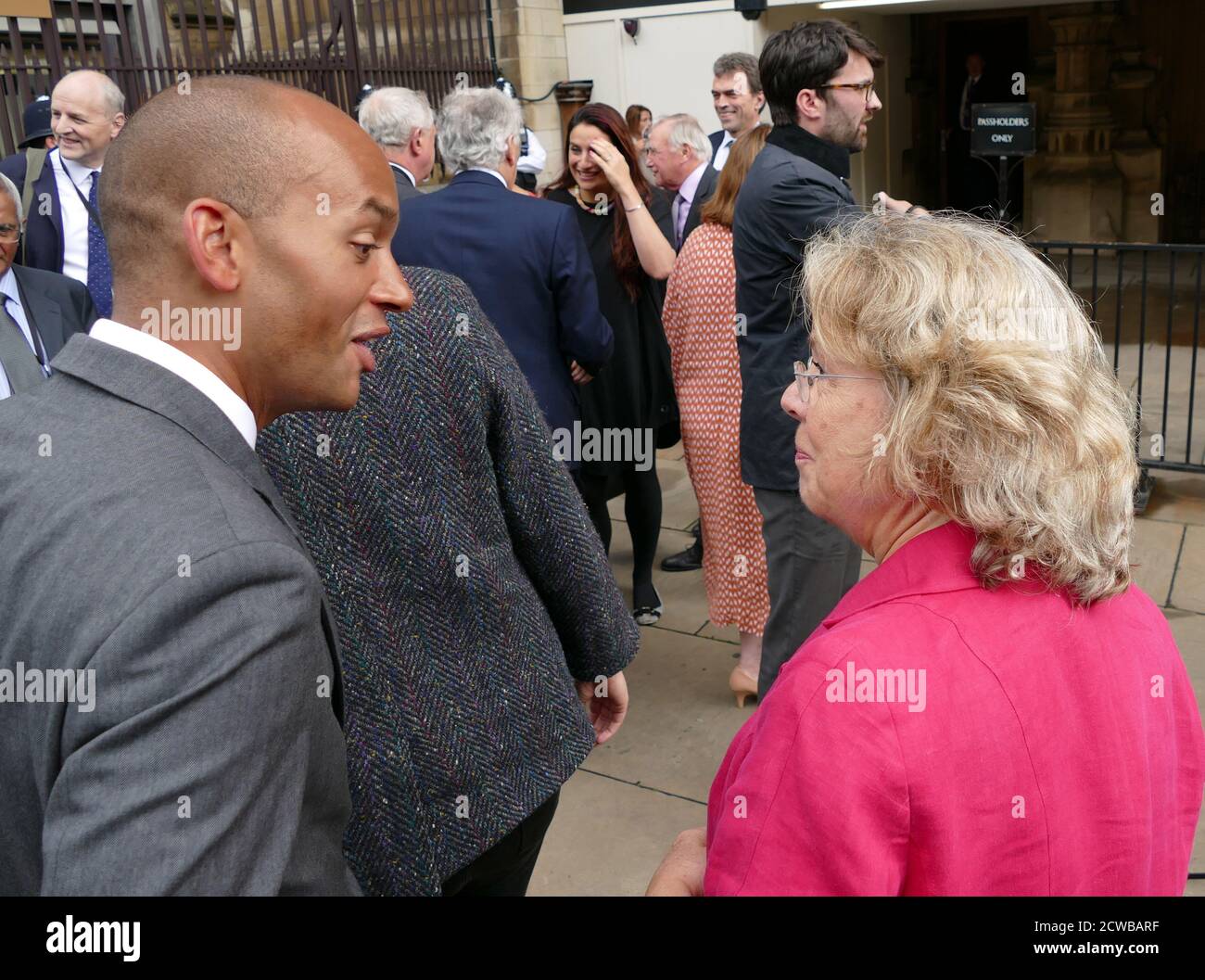 Baroness Northover and Chuka Umunna enter parliament after the prorogation was annulled by the Supreme Court. 25th September 2019 Lindsay Patricia Northover, Baroness Northover, is a British Liberal Democrat politician, member of the House of Lords, and former junior government minister. Chuka Umunna (born 1978), British Liberal Democrat politician serving as Member of Parliament (MP) for Streatham since 2010, elected as the Labour Party candidate. As a former member of the Opposition Shadow Cabinet, he was Shadow Business Secretary from 2011 to 2015. He was a member of the Labour Party until Stock Photo