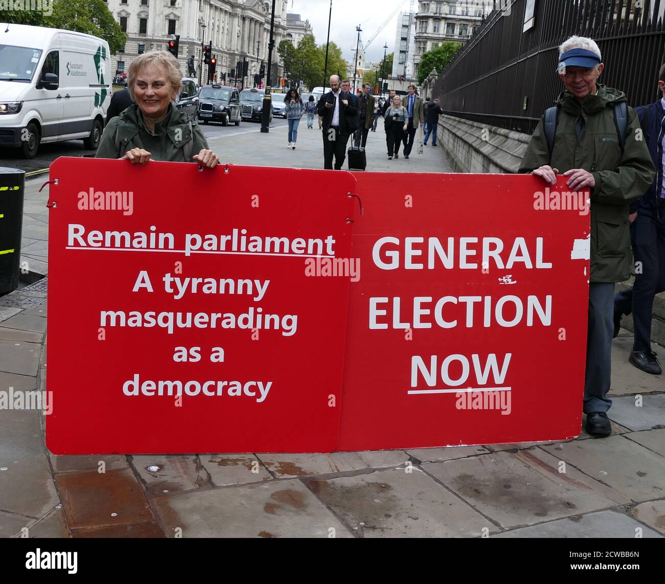 Pro-Brexit placard on display outside Parliament, London, September 2019. Brexit was the scheduled withdrawal of the United Kingdom (UK) from the European Union (EU). Following a June 2016 referendum, in which 51.9% of participating voters voted to leave, the UK government formally announced the country's withdrawal in March 2017, starting a two-year process that was due to conclude with the UK withdrawing on 29 March 2019. As the UK parliament thrice voted against the negotiated withdrawal agreement, that deadline has been extended twice, and is currently 31 October 2019. Stock Photo