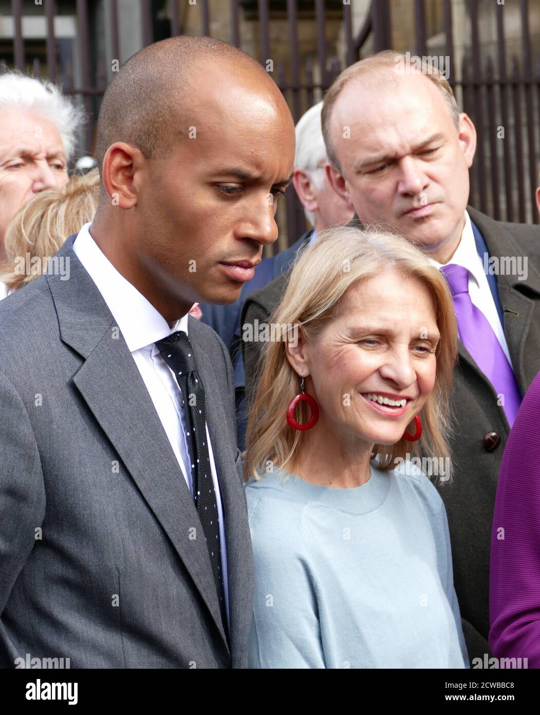 Front row left to right: Chuka Umunna, Wera Benedicta Hobhouse, and ed Davey, Liberal Democratic Members of Parliament in London September 2019 Stock Photo