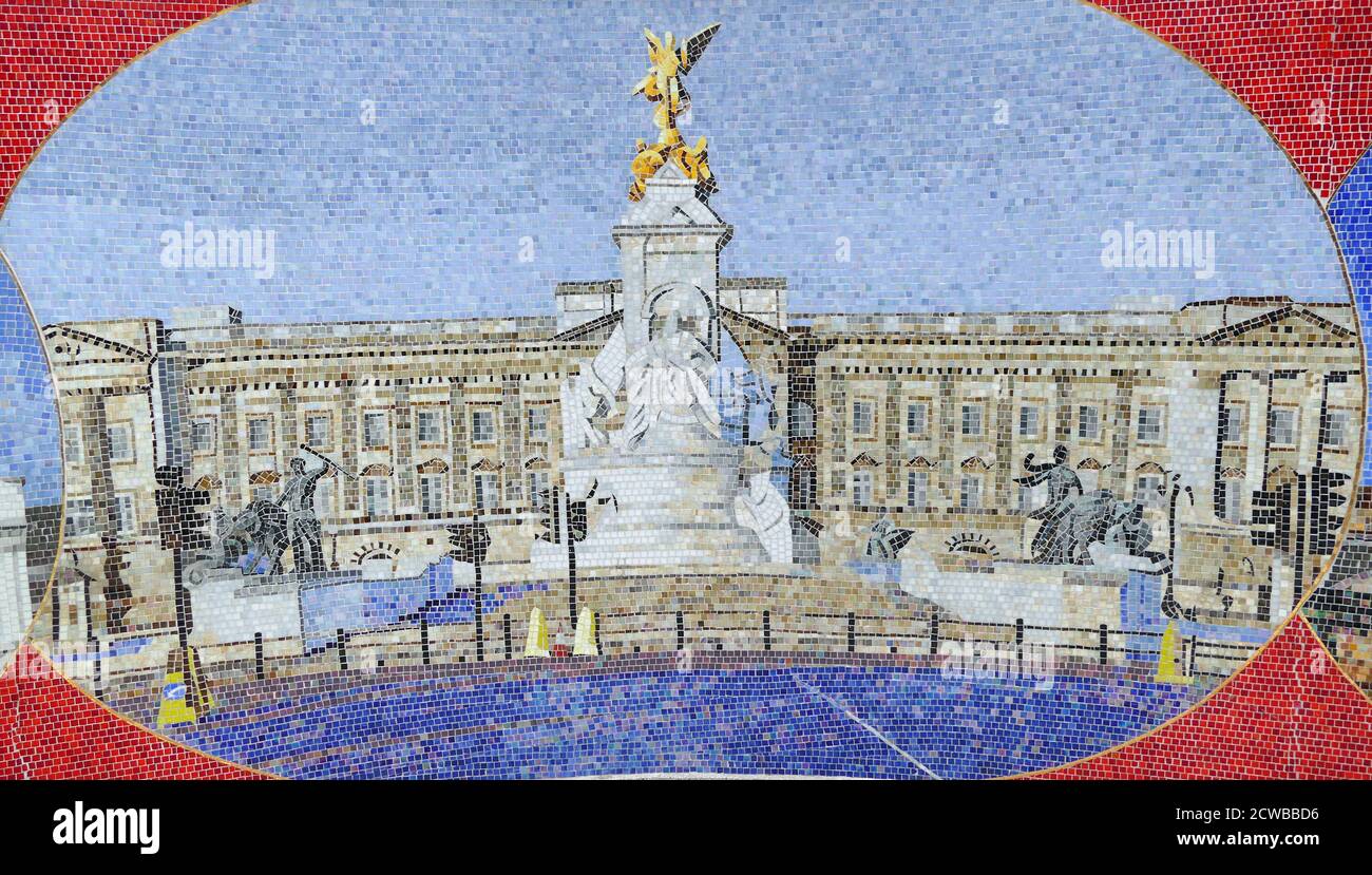 Mosaic depicting London Landmark: Buckingham Palace. 2020. Atrium Hotel Heathrow, London. Stock Photo