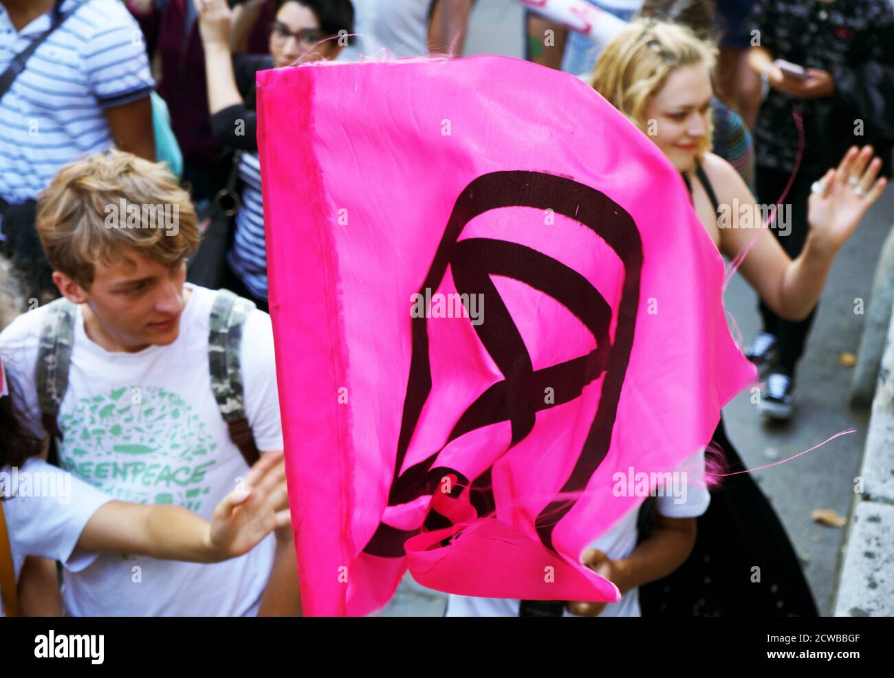 Climate emergency demonstration in London, 26th September 2019. The September 2019 climate strikes, (Global Week for Future), were a series of international strikes and protests to demand action be taken to address climate change. The strikes took place from 20-27 September. The protests took place across 4,500 locations in 150 countries. Stock Photo