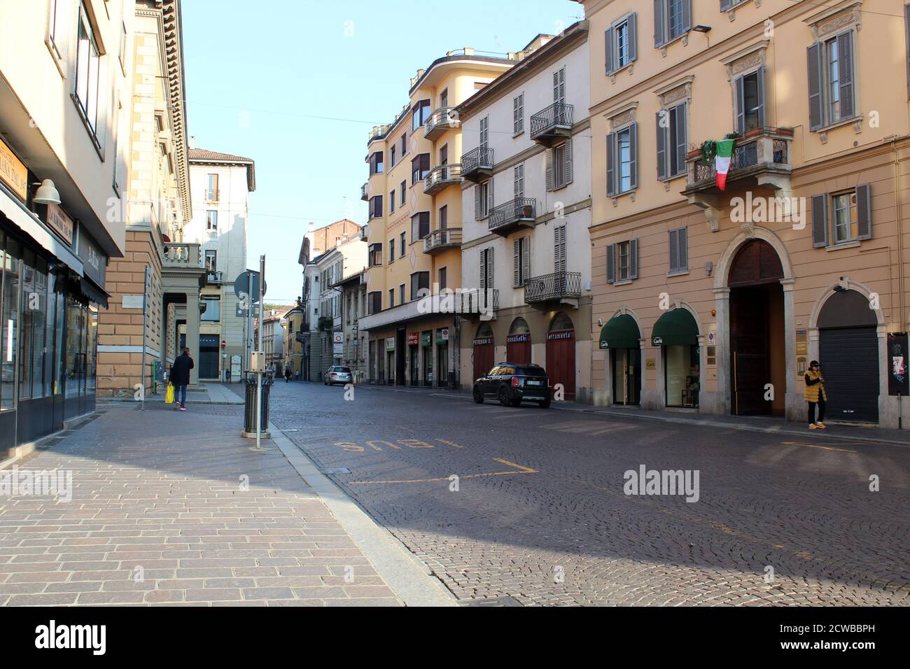 Closed Shops Cafe And Restaurants In The Deserted Streets In The Quarantined Town Of Pavia Lombardy
