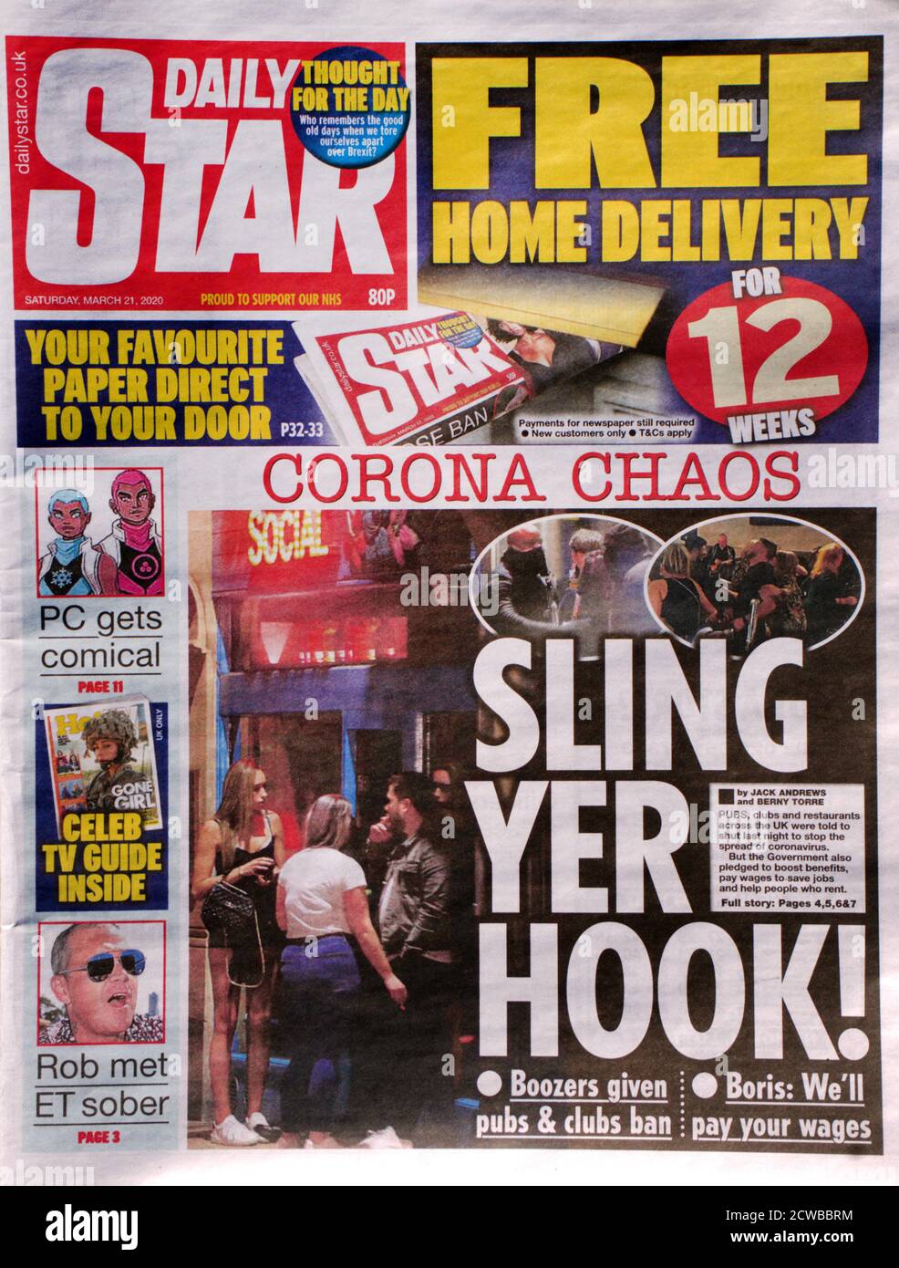 Front page headline following the United Kingdom Lockdown due to Corona Virus March 2020 Stock Photo