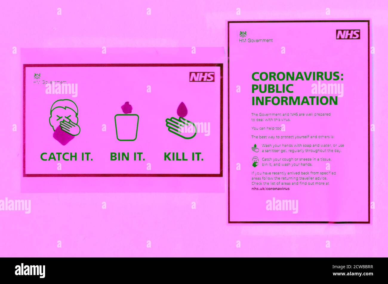 British National Health Service (NHS) guidelines on Corona Virus Symptoms. March 2020 Stock Photo
