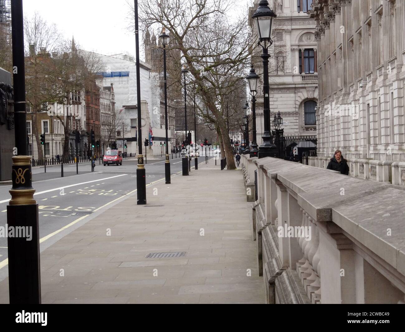 Whitehall London, deserted in late March, during the Corona (COVID-19 ) Virus pandemic March 2020 Stock Photo