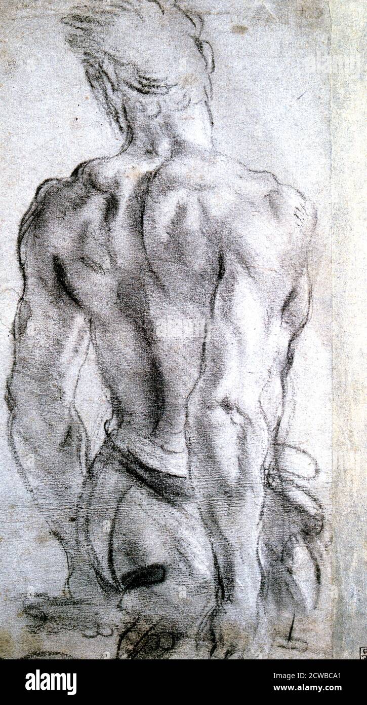 A charcoal illustration by Lodovico Carracci titled 'Study of a Figure', c1560-1609. From the collection of the Museum of Fine Arts, Budapest, Hungary. Stock Photo