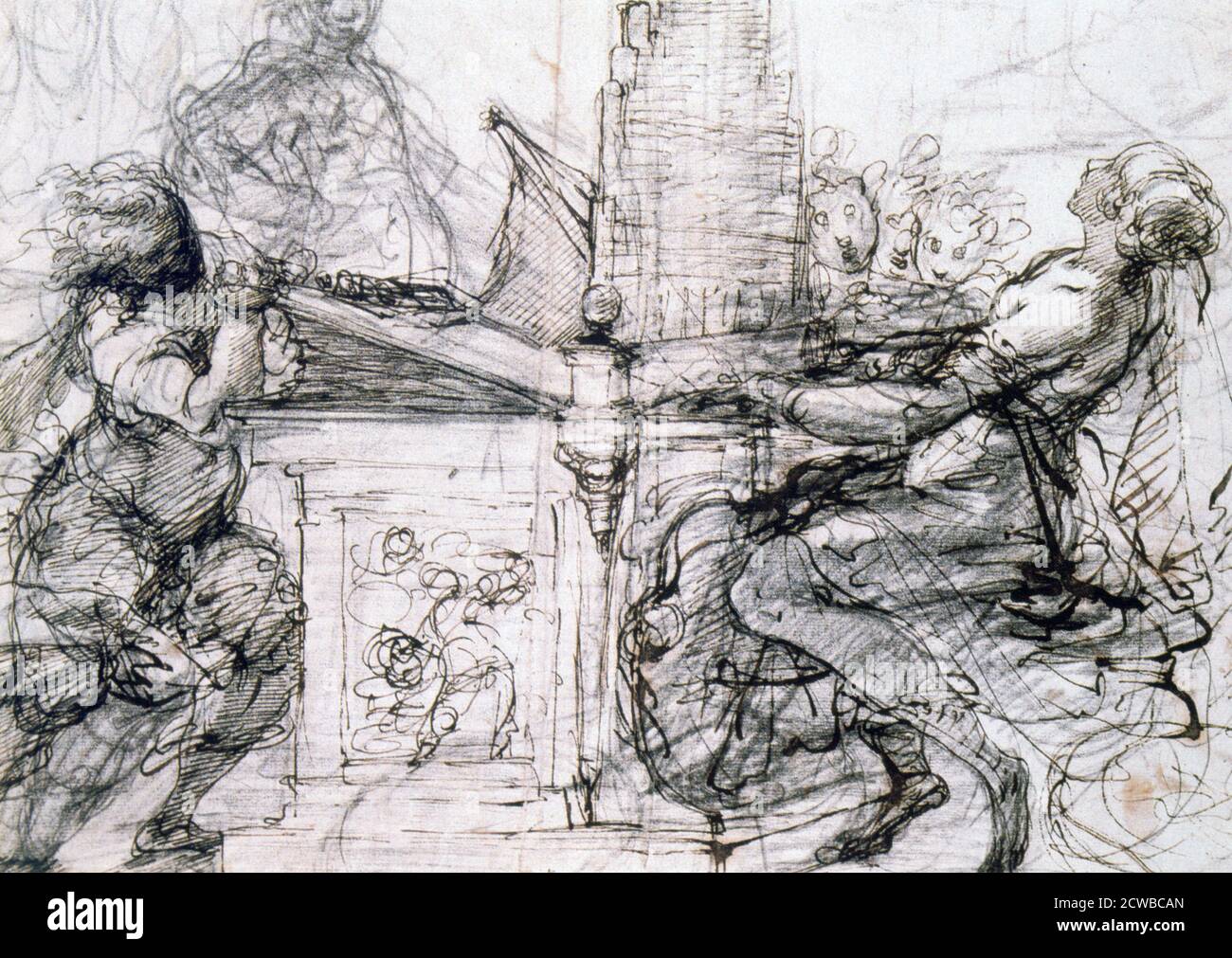 A chalk caricature by Italian artist Daniele Crespi titled 'St Cecile or Cecilia', c1598-1630. Stock Photo