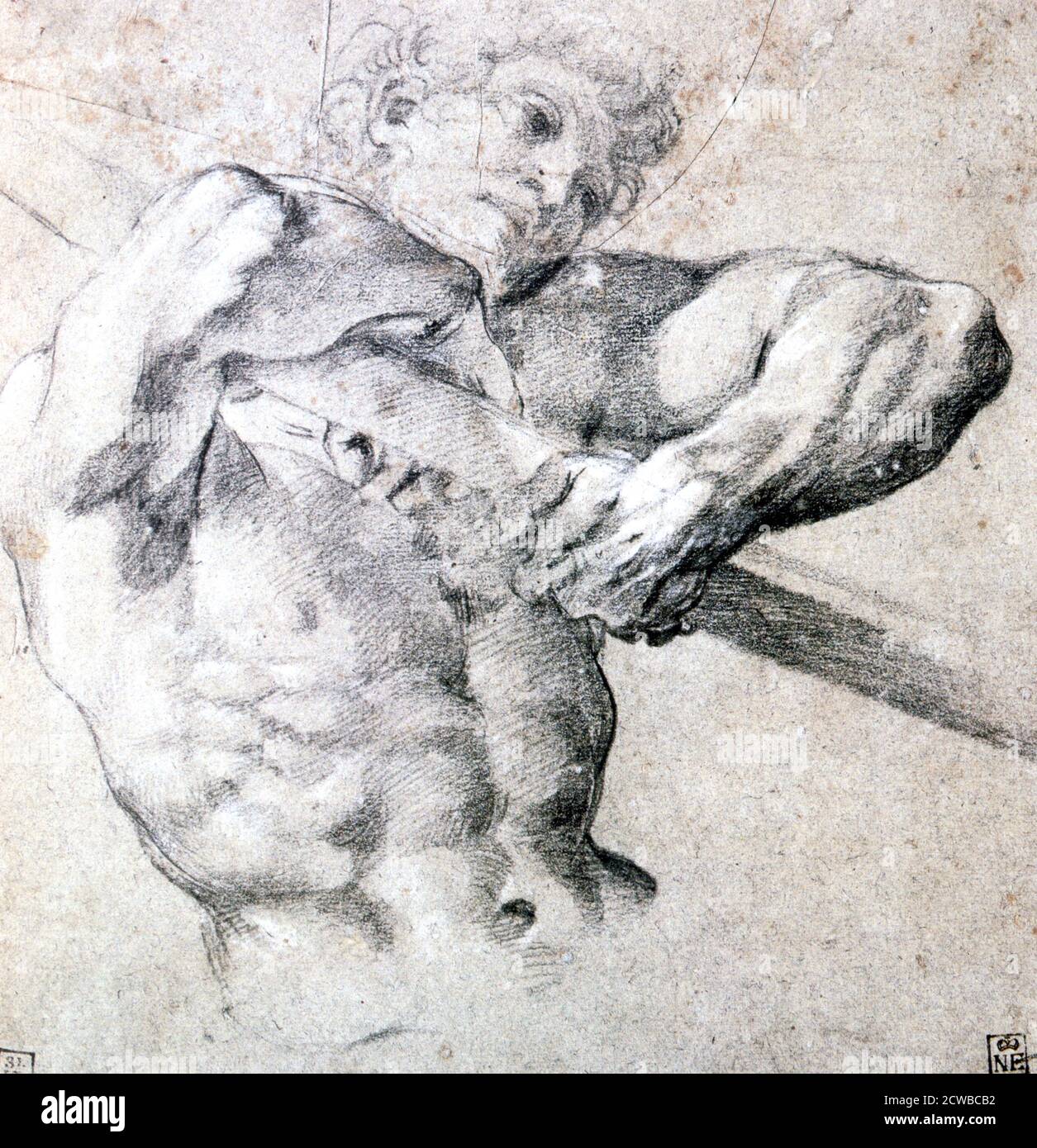 A charcoal illustration by Lodovico Carracci titled 'Study of a Figure', c1575-1619. From the collection of the Museum of Fine Arts, Budapest, Hungary. Stock Photo