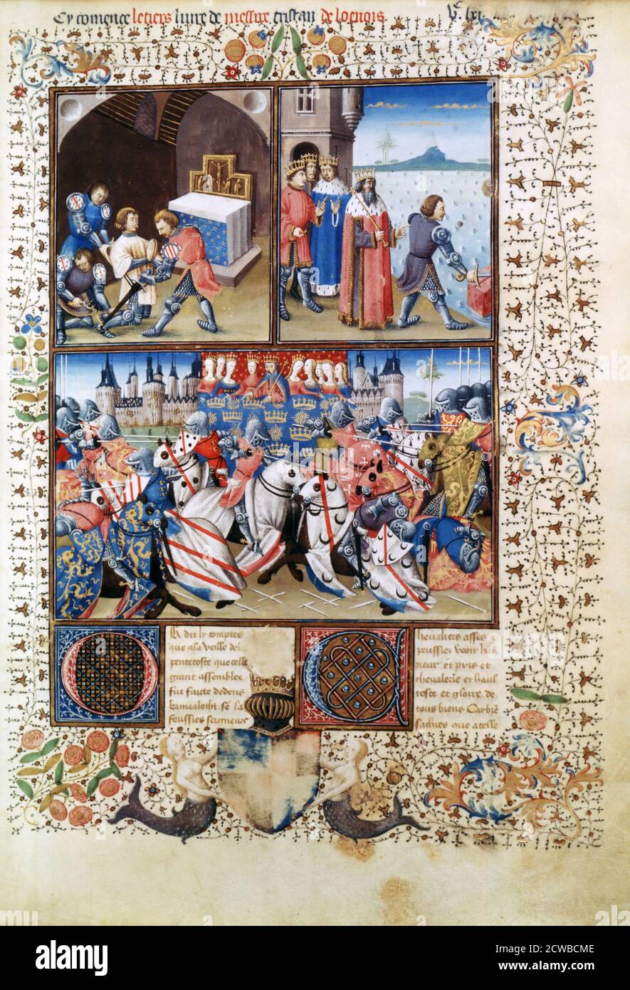 Galahad and Camelot, 1463. Top left Galahad is dubbed; top right