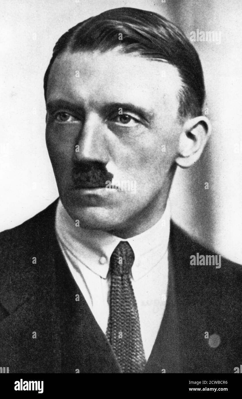 Adolf Hitler, German Nazi leader, 1923. Adolf Hitler (1889-1945) became leader of the National Socialist German Workers (Nazi) party in 1921. After an unsuccessful coup attempt in Munich in 1923, and briefly imprisoned, Hitler sought power by democratic means. His nationalistic and anti-semitic message quickly gained support in Germany which was humiliated by defeat in World War I and the harsh terms of the Treaty of Versailles. From the late 1920s, Germany suffered from economic collapse. Hitler came to power in 1933, and persuaded the Reichstag (parliament) to grant him dictatorial powers. H Stock Photo