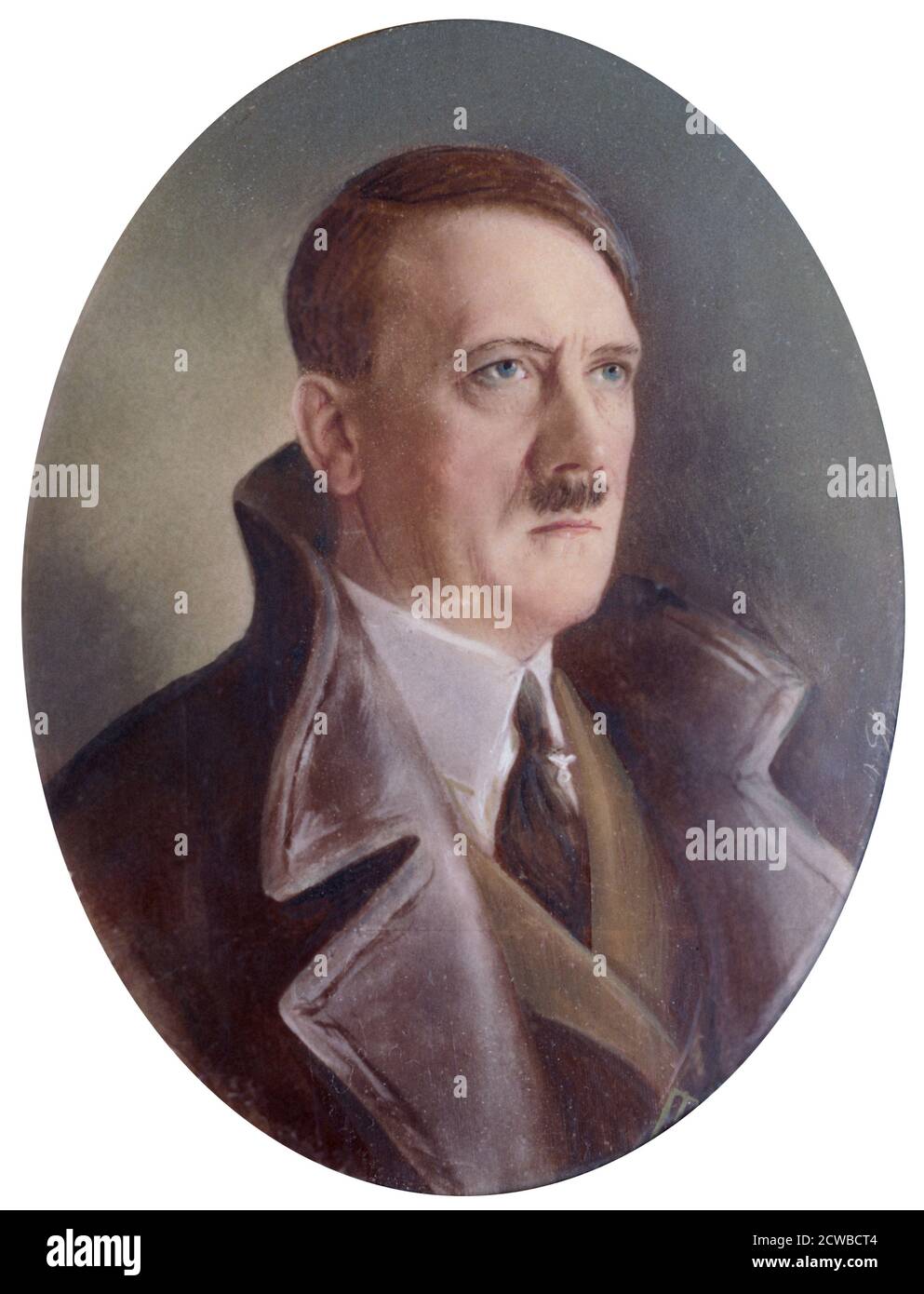Adolf Hitler, German Nazi leader. Adolf Hitler (1889-1945) became leader of the National Socialist German Workers (Nazi) party in 1921. After an unsuccessful coup attempt in Munich in 1923, Hitler was imprisoned. He set about pursuing power by democratic means. His nationalistic and anti-semitic message quickly gained support after Germany was humiliated by defeat in World War I and the harsh terms of the Treaty of Versailles and, from the late 1920s, suffering from economic collapse. Hitler came to power in 1933, and persuaded the Reichstag (parliament) to grant him dictatorial powers. He cru Stock Photo