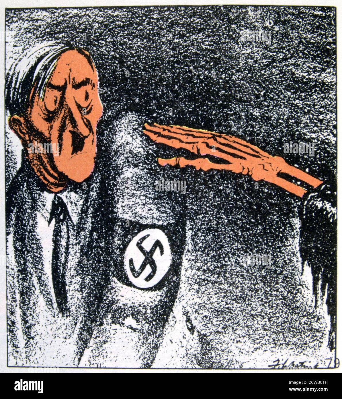 Ultimate Heil!', 20th century. Adolf Hitler saluted by a skeletal hand. A cartoon in the Denver Post by American artist Daniel Fitzpatrick. Stock Photo