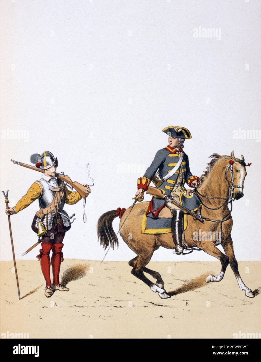 French royal troops, c1750 (1887). A print from Francois Cudet's Histoire des Corps de Troupes de la Ville de Paris. (France, 1887). By the French artist is A Lemercier. Stock Photo