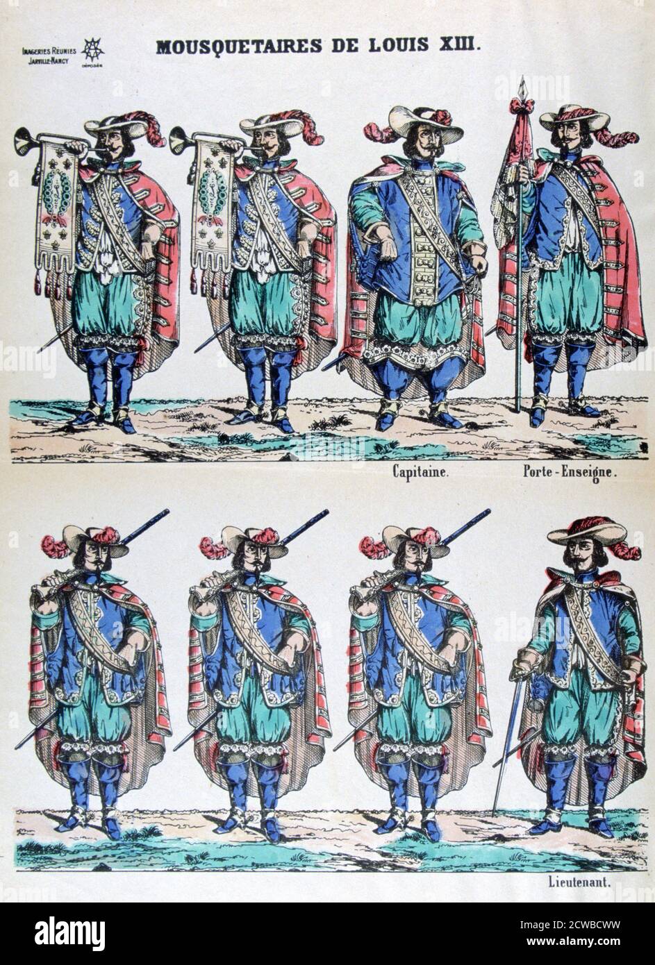 Musketeers of Louis XIII, 17th century (19th century). A print from Imageries Reunies Jarville-Nancy, 19th century. The artist is unknown. Stock Photo