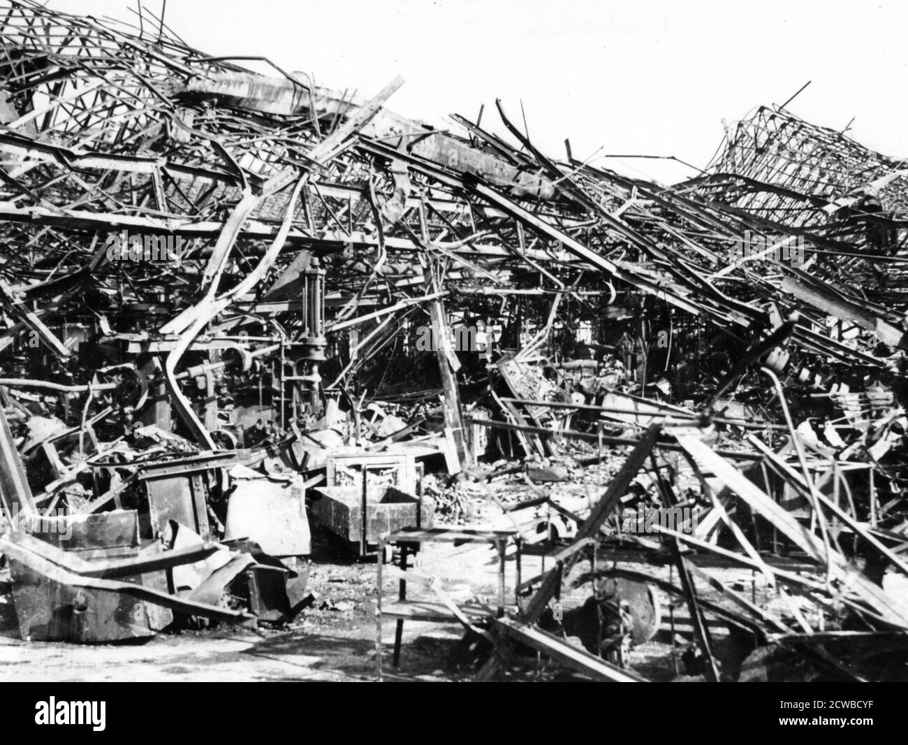 Renault factory destroyed by Allied bombing, Sevres, near Paris, 1940-1944. The photographer is unknown. Stock Photo