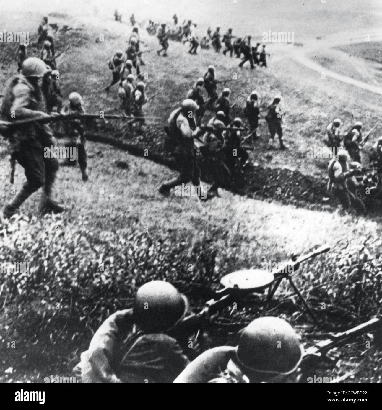 Russian troops on the counter-attack, Mozdok region, northern Caucasus, September 1942. The German campaign to capture of the Azerbaijani oilfields was halted by the Red Army in the Caucasus in September 1942. From January 1943, several Soviet offensives pushed the Germans back. The photographer is unknown. Stock Photo